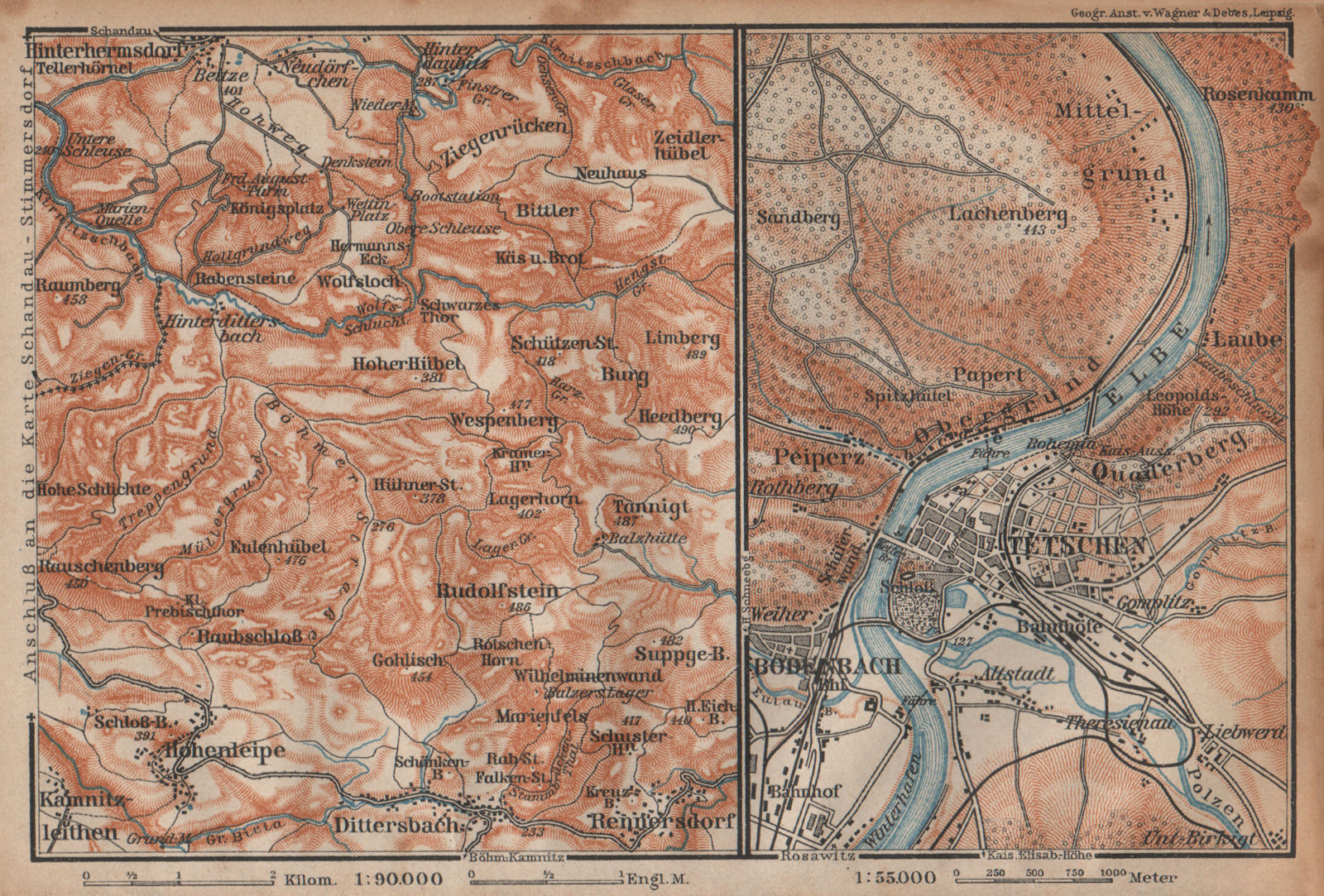 CZECH/BOHEMIAN SWITZERLAND. Tetschen/DECIN Děčín town city plan 1904 old map